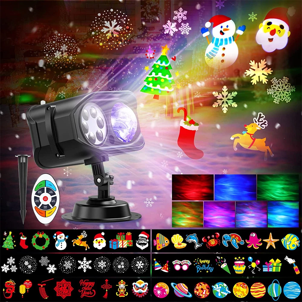 

2IN1 Halloween Christmas Projector Lights 8 Patterns Rotating Snowfall Projection Lamp for Birthday New Year Wedding Home Decor