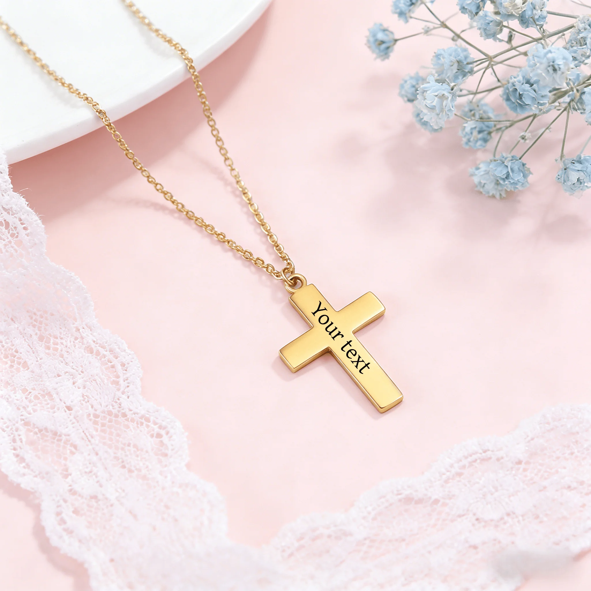 Customized Name Text Cross Pendant Stainless Steel Personalized Hip Hop Cross Necklace Jewelry Gift