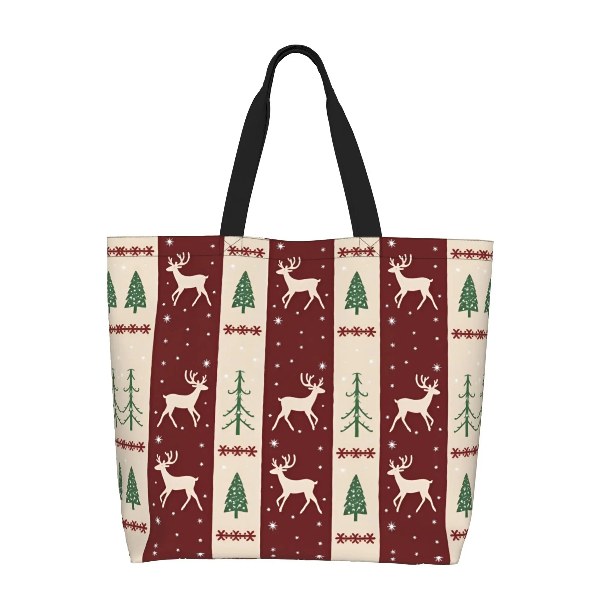 Bolso grande con estampado de ciervos navideños para mujer, bolso festivo rojo blanco para ir de compras y salir