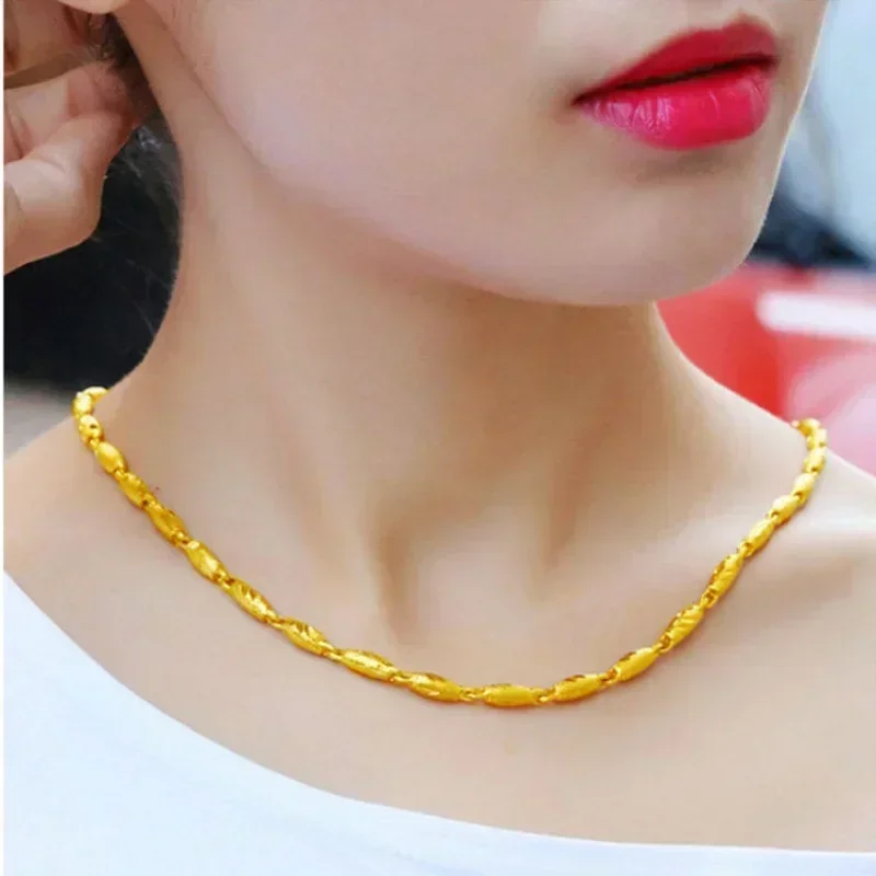 

24K real gold necklace AU750 fashionable and versatile olive chain clavicle chain 999 pendant as a gift for your girlfriend