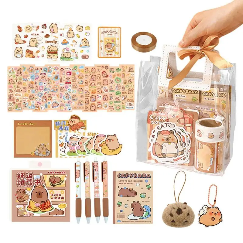 Cartoon Capybara Stationery Set Stickers/Notepads/Plush Pendants Graduation Gift Handbag Birthday Gift For Kids School