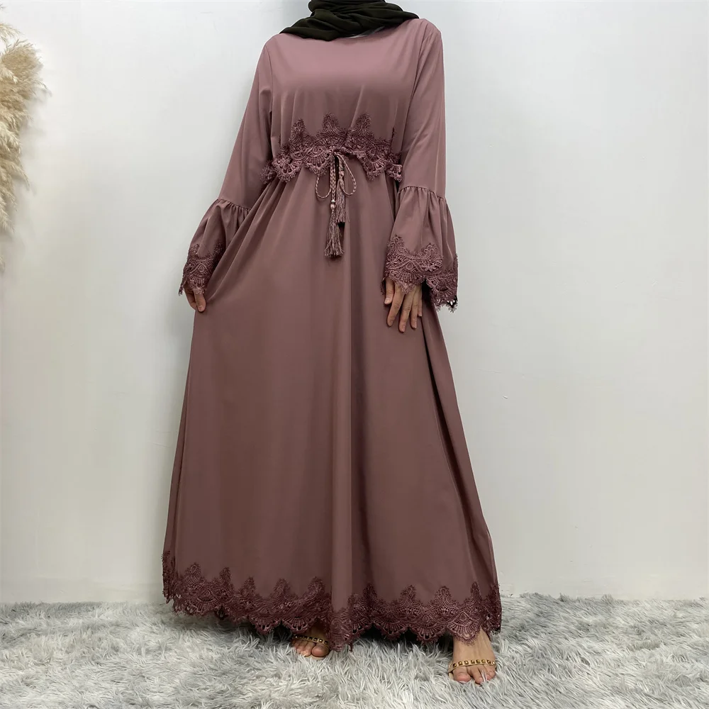 Muslim Middle East fashion casual elegant women\'s dress Arab Dubai Turkish women\'s lace dress Islamic patchwork robe dress