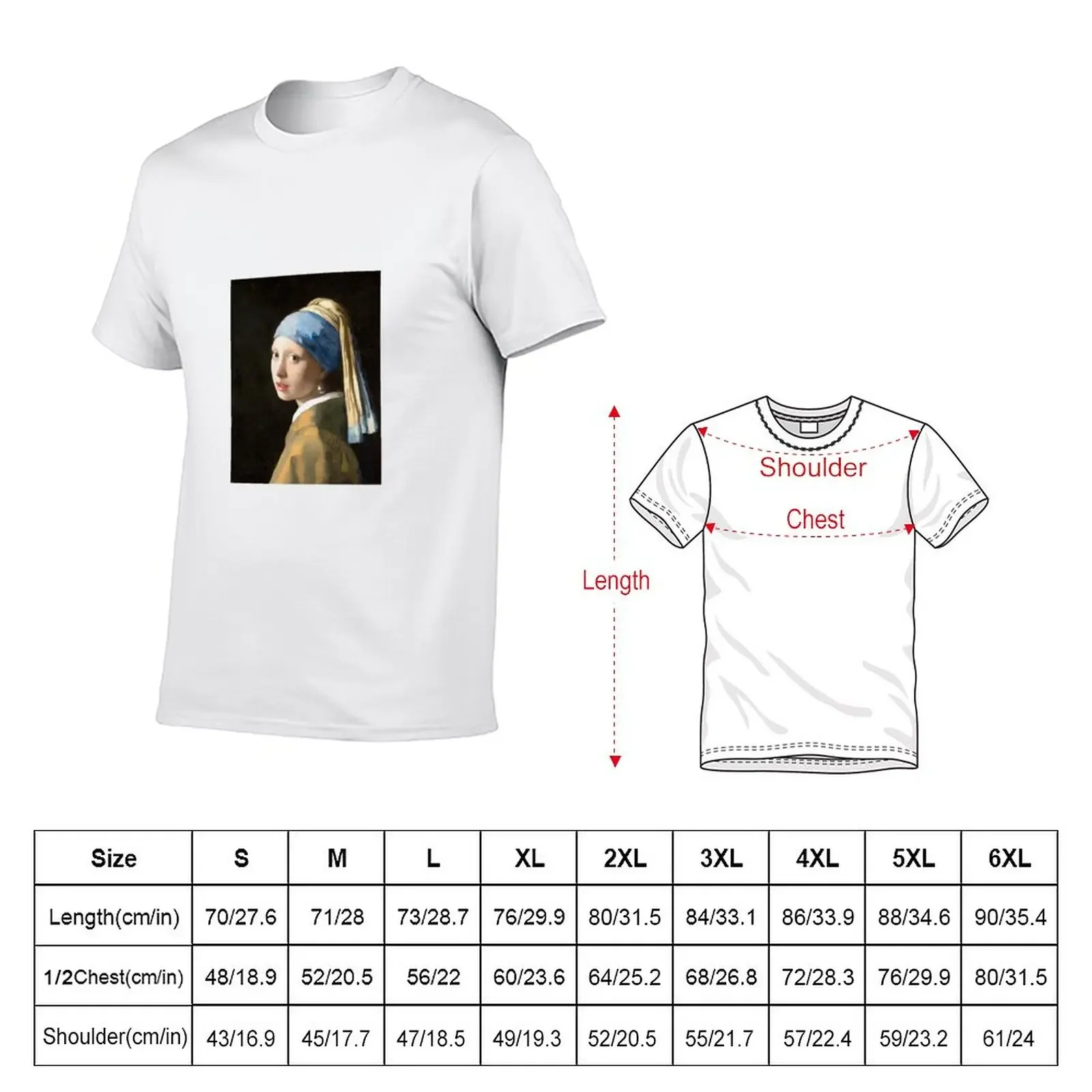 Girl with a Pearl Earring by Johannes Vermeer Art Print T-Shirt vintage Short sleeve tee men