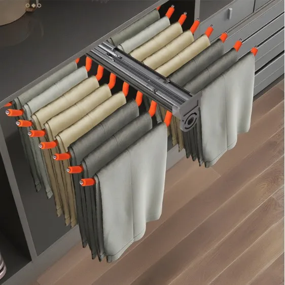 Cabinet pull-out trouser rack double row storage pants wardrobe top mounted double row resistance