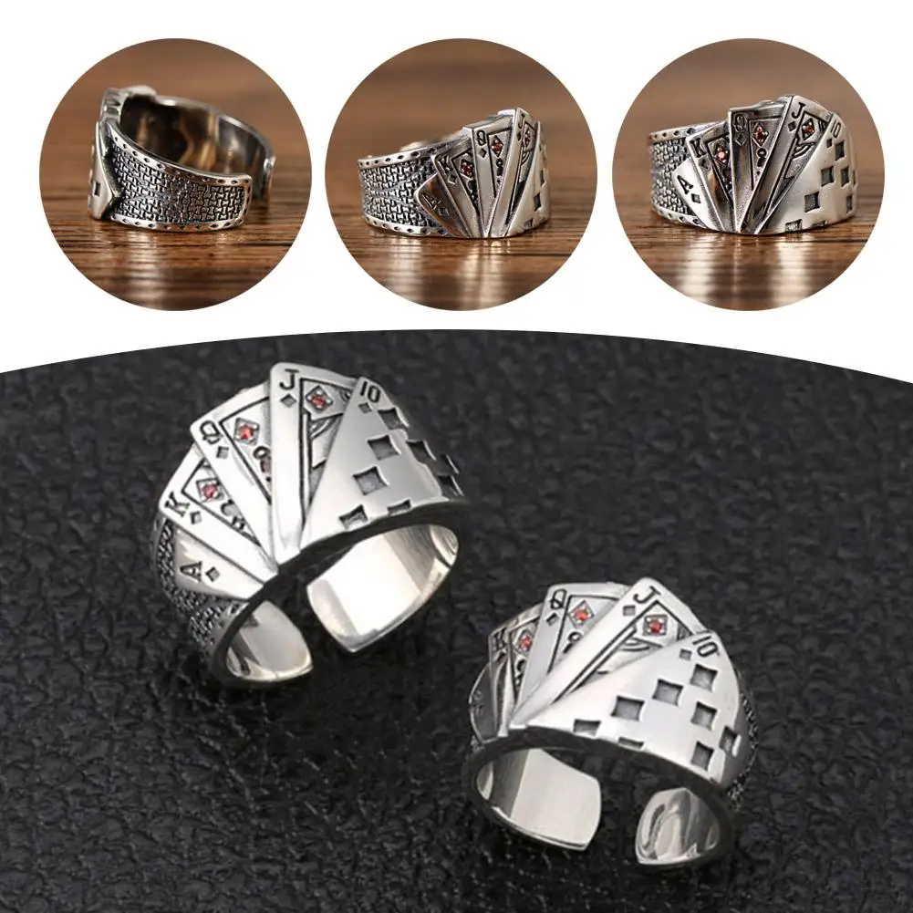 Silver Creative Playing Card Straight Flush Retro Hip Rings/Fashion Hop Rings Jewelry Men's A0I7