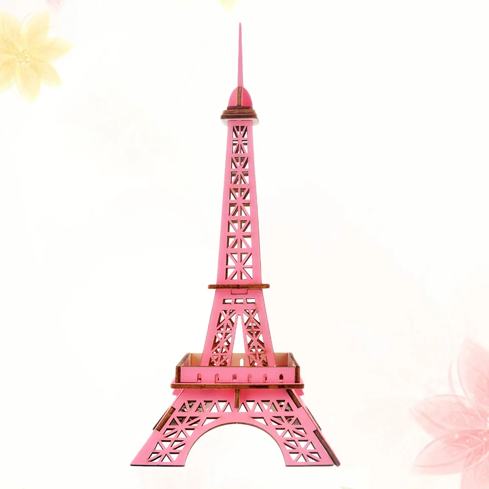Puzzle 3D in legno Torre Eiffel Puzzle creativo educativo fai-da-te per bambini Puzzle di edifici decorativi rossi per bambini