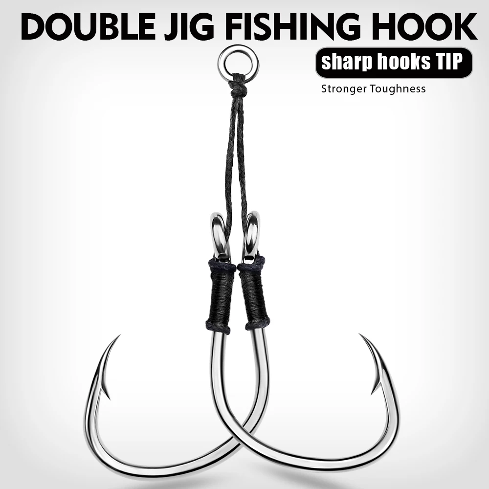 PROBEROS 2pcs Jigging Double Fishing Assist Hooks - High-Carbon Steel Hooks