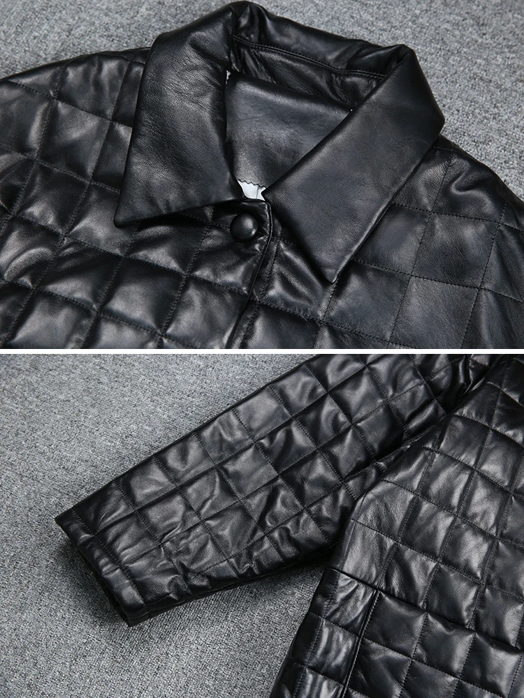 Winter Leather Jacket Women 2023 Korean Fashion Texture Rhombus Cotton Padded Lambskin Coat Femme Thick Loose Outwear Abrigos