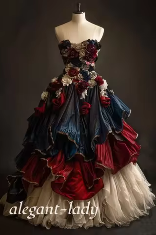 Customized 3D Floral Strapless Prom Dress Embroidered Corset Evening Gown Concert Dress School Dance Dress Special Occasion Dres