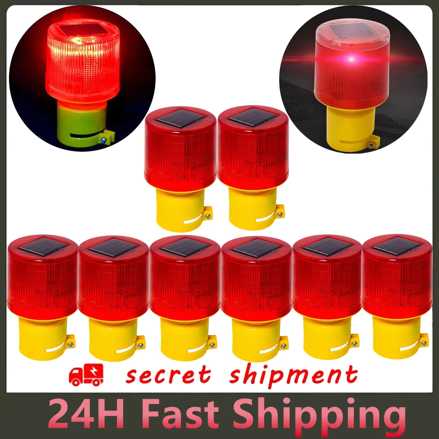 8Pcs Solar LED Emergency Light Solar Traffic Tower Crane Warning Light LED Bulb Lamp Construction Site Road Marine Alarm Lamp