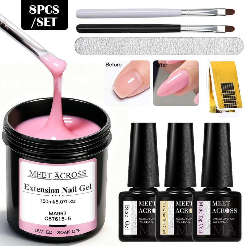 8pcs 150ml Large Capacity Extension Nail Gel Set Semi-Permanent UV/LED Gel Varnish Suitable for DIY Design Nail Art Prolong Tool