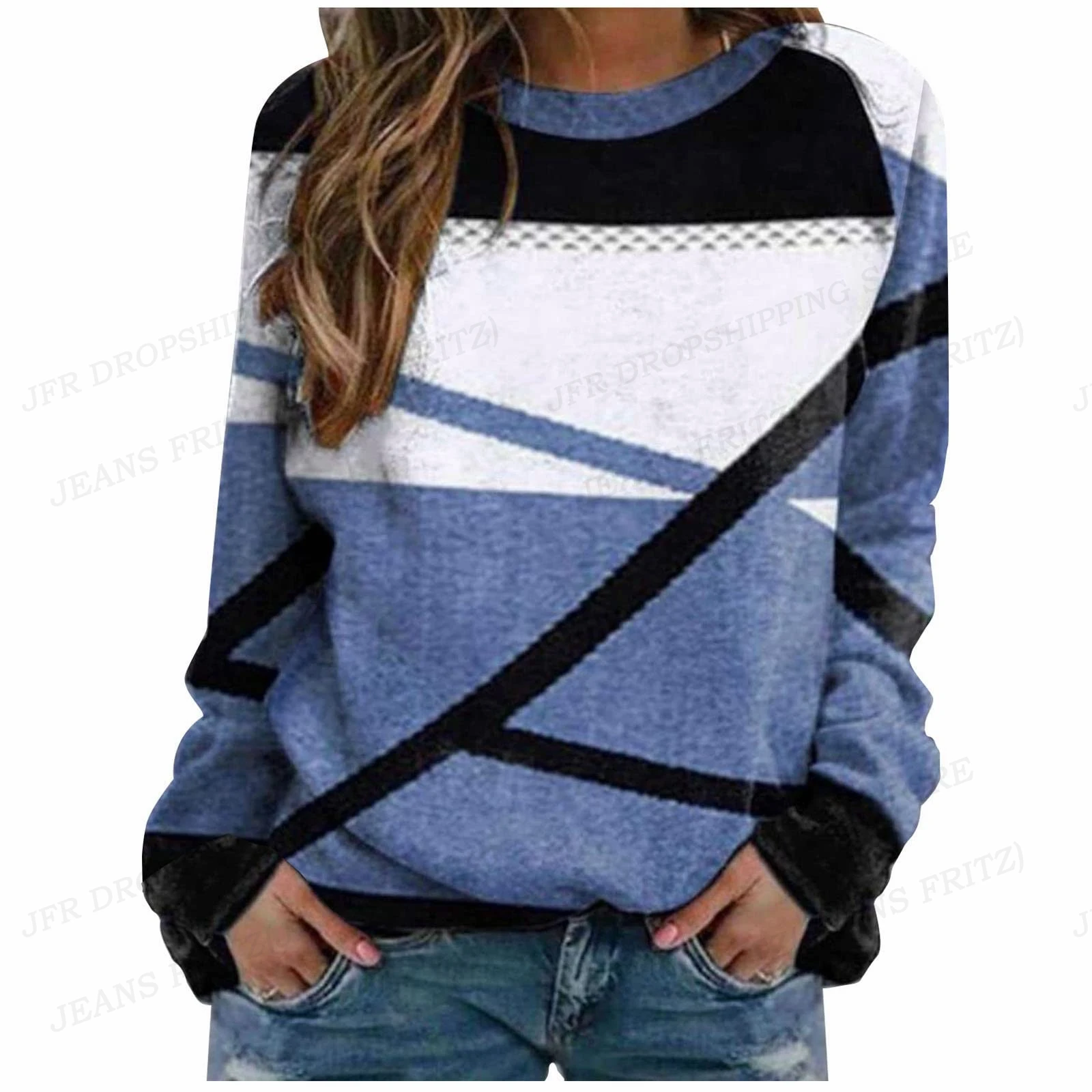 Geometric Print Hoodies Women Fashion Hoodie Color Block Sweats Harajuku Hoodies Sweatshirt Girl Coats Womens Clothing Y2K Tunic