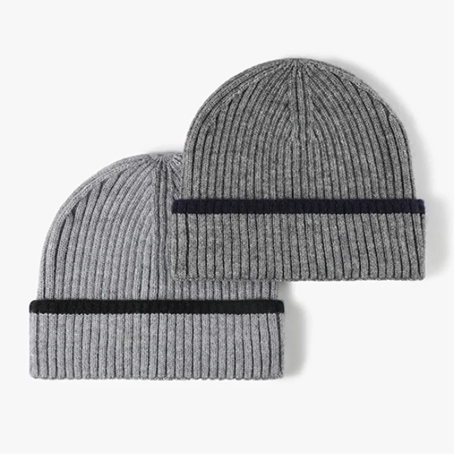 wo Color Block Rib Knit Beanie for Men Women Warm Soft Cuffed Winter Knitted Hat Casual Daily Wear