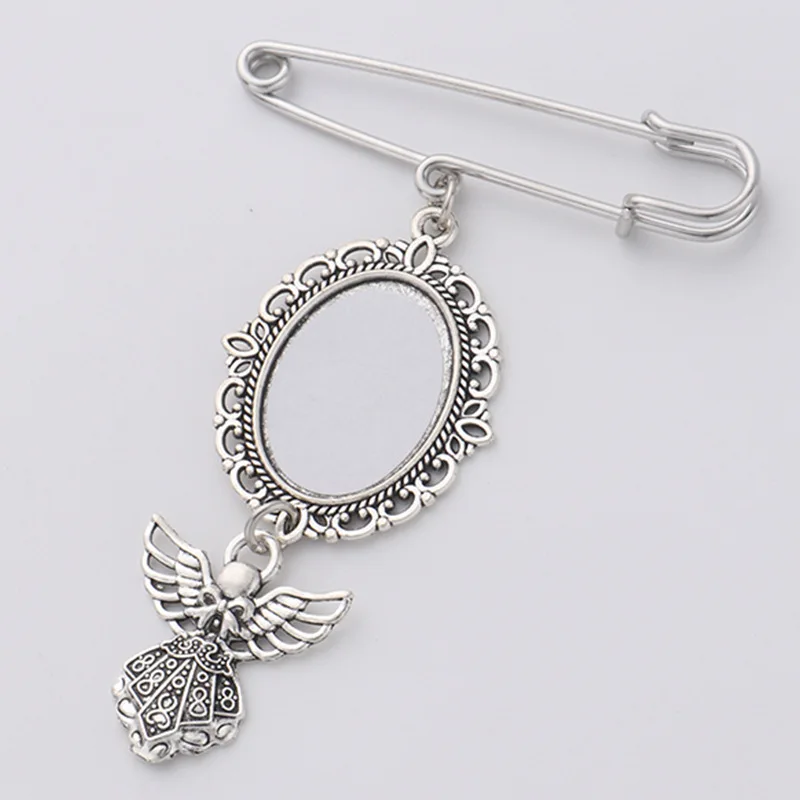 Sublimation Blank Pin Brooch With Angel Wing Pendants Wedding Bouquet Brooches with Oval/Round Pendants For Diy Photo Print