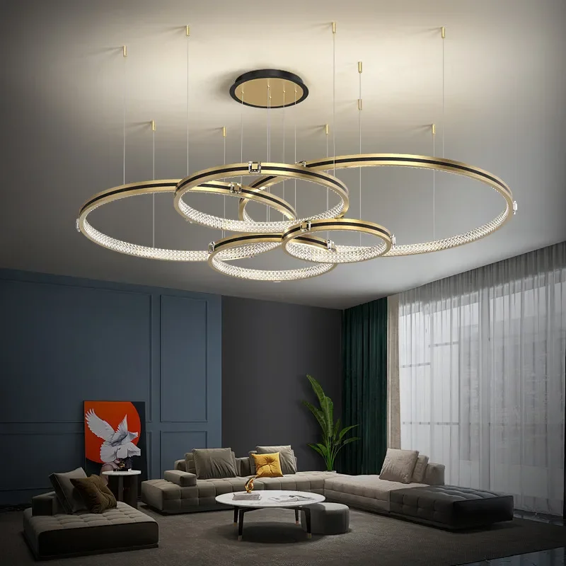 

Ring Modern Luxury Circle Aluminum Chandelier LED Living Room Island Pandant Lamp Platform Loft Exhibition Hall Lighting Fixture