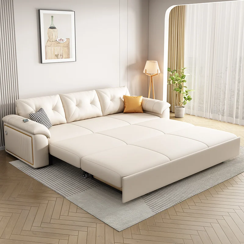 مخصص. [متجر رائجة البيع] 2025 نموذج جديد أريكة سرير حديث بسيط جلد البقر باو الجلود شقة صغيرة غرفة المعيشة الجلوس و S