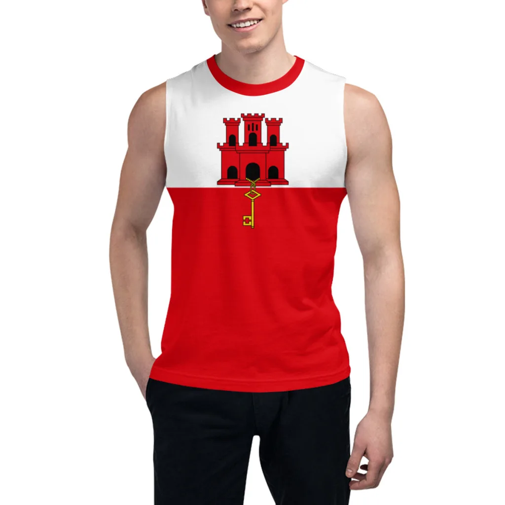 

Футболка без рукавов Gibraltar Flag 3D Мужская футболка для мальчиков Тренажерные залы Майки для фитнеса Бегуны Баскетбольный тренировочный жилет