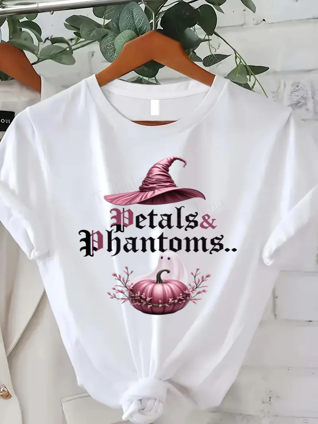 

Round Neck T-shirt Petal & Phantom Witch Hat Pumpkin Halloween T-Shirt Women's Plus Size Short Sleeve Tee Fashion Casual Top