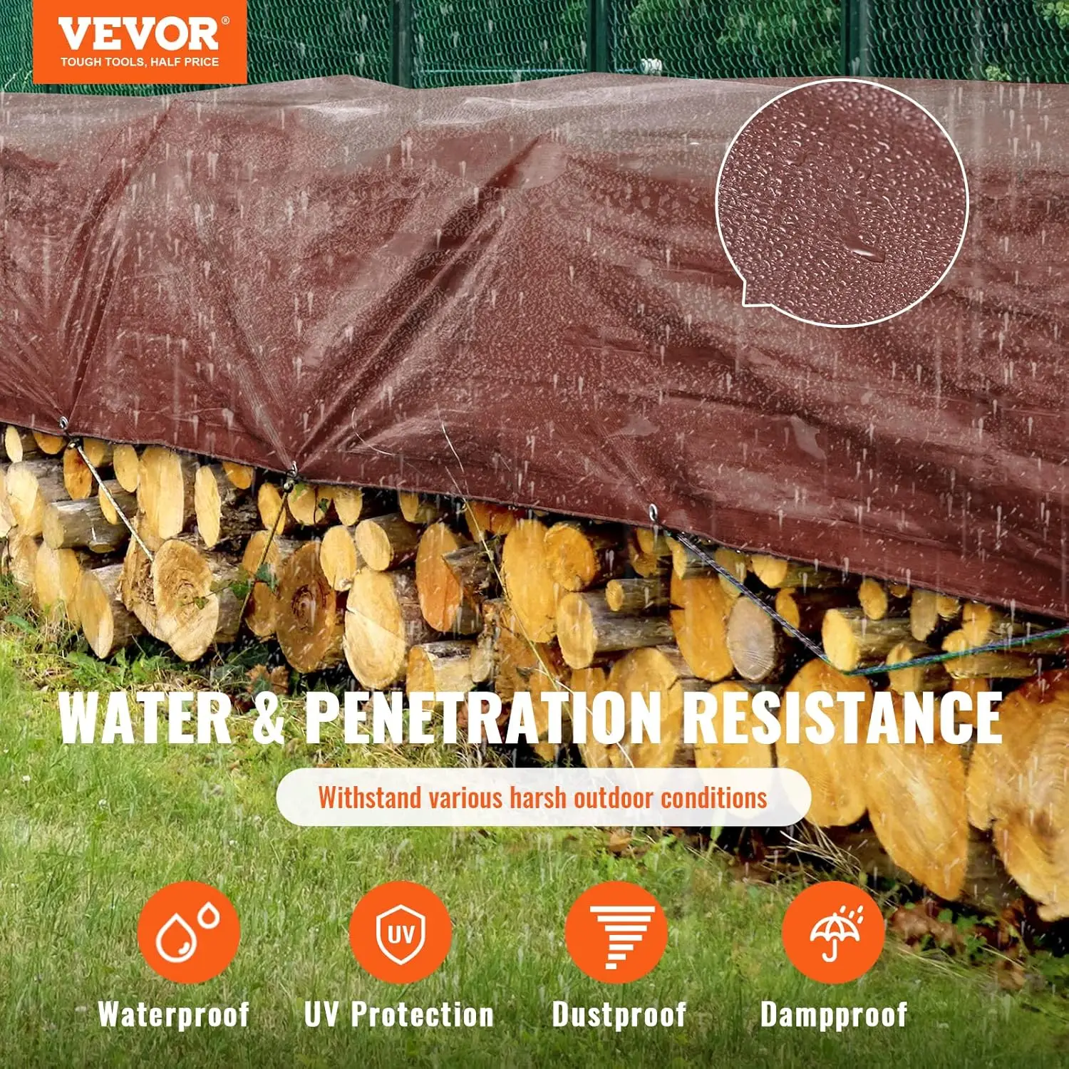 Tarp 12x20 ft 16 Mil Thick, Waterproof Tear Proof Poly Plastic Tarps Cover, Multi-Purpose Outdoor Tarpaulin with Grommets &