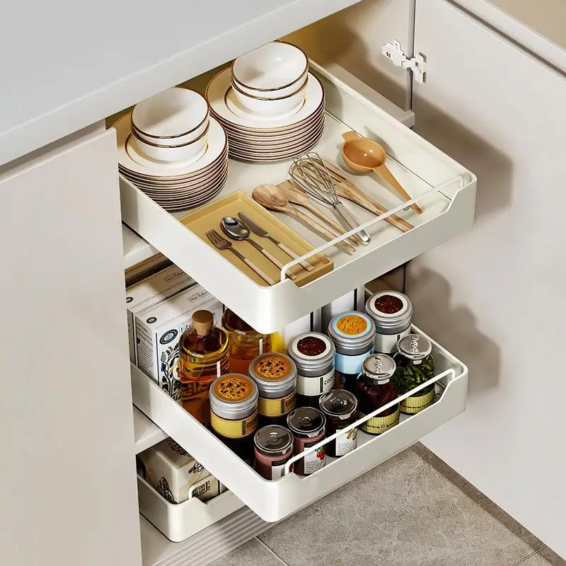 

Kitchen Storage Box With Sliding Rail Pull-out Cabinet Storage Rack Multifunctional Kitchen Organizer Shelves Drawer Shelf