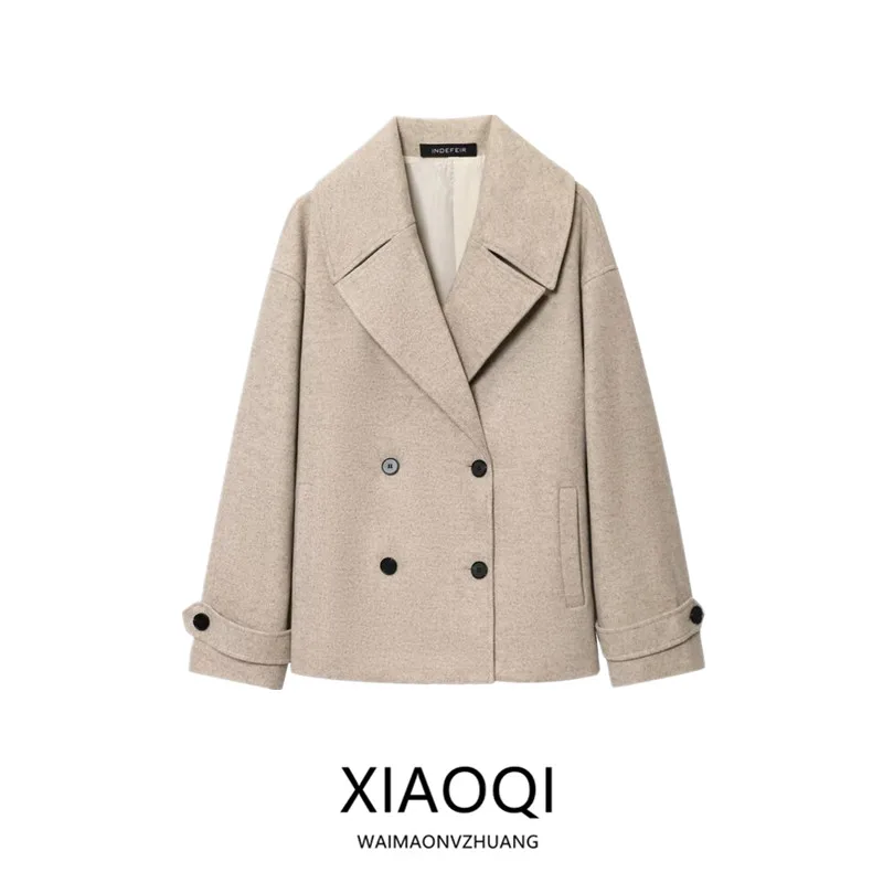 

Новинка осени 202, женское пригородное пальто, двубортный воротник, универсальная женская куртка из смешанного волокна, верхняя одежда