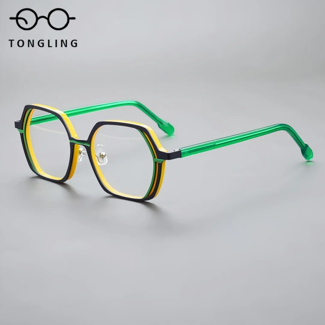 2026 Square High-Quality Fashion Women Handcrafted High-End Acetate Alloy Patchwork Glasses Retro Men Commuting Glasses Frame
