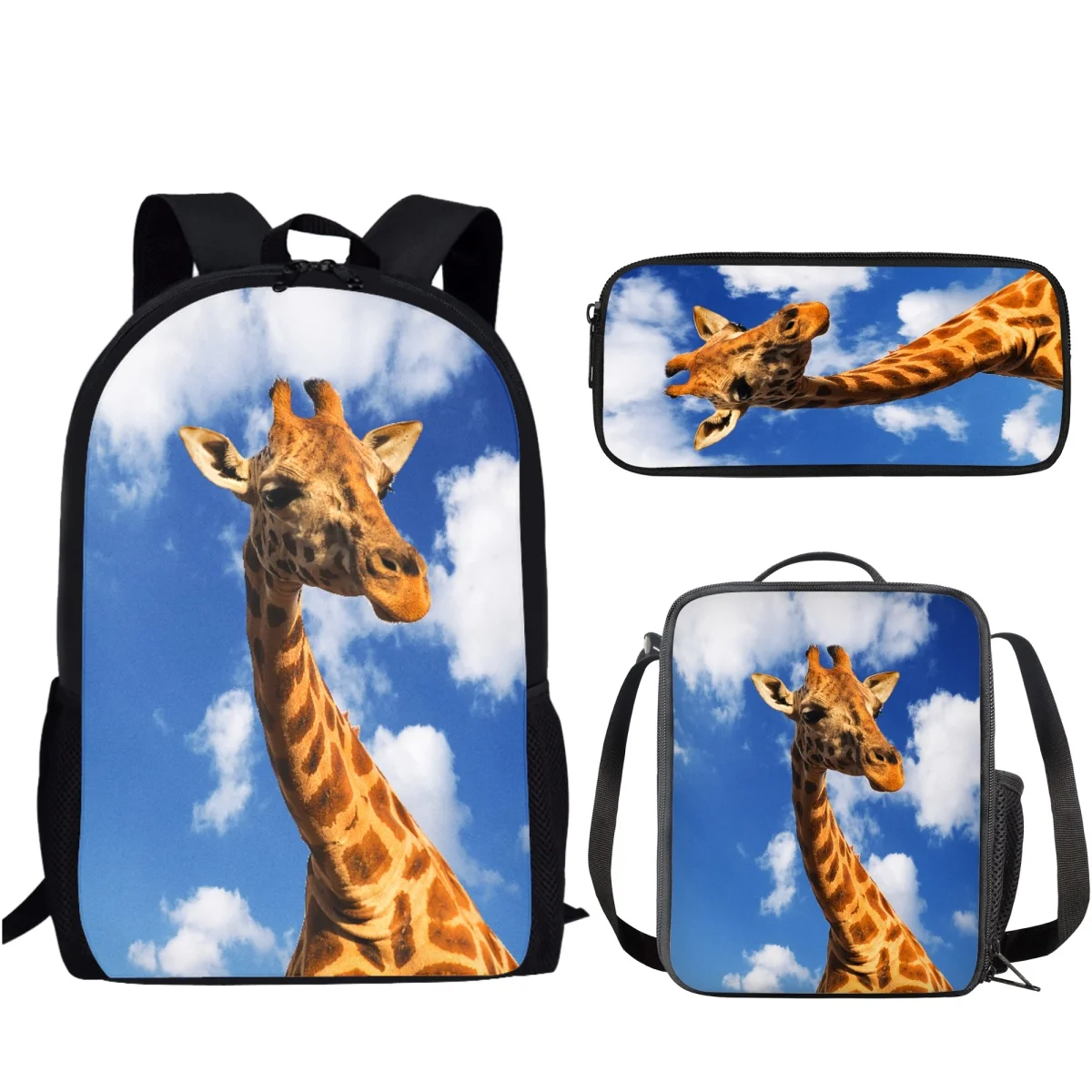 Mochila escolar con estampado de jirafa para niños y niñas, bolsa de almuerzo informal con estampado divertido de 3 piezas, ideal para el Campus