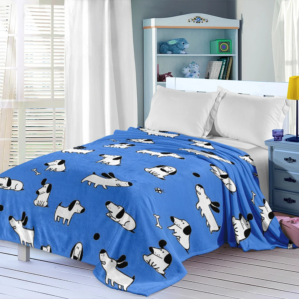 Blue Cartoon Dogs Bones Flannel Fleece Throw Blanket for Couch Sofa Lightweight Cozy Plush Blanket for Travel Office Nap