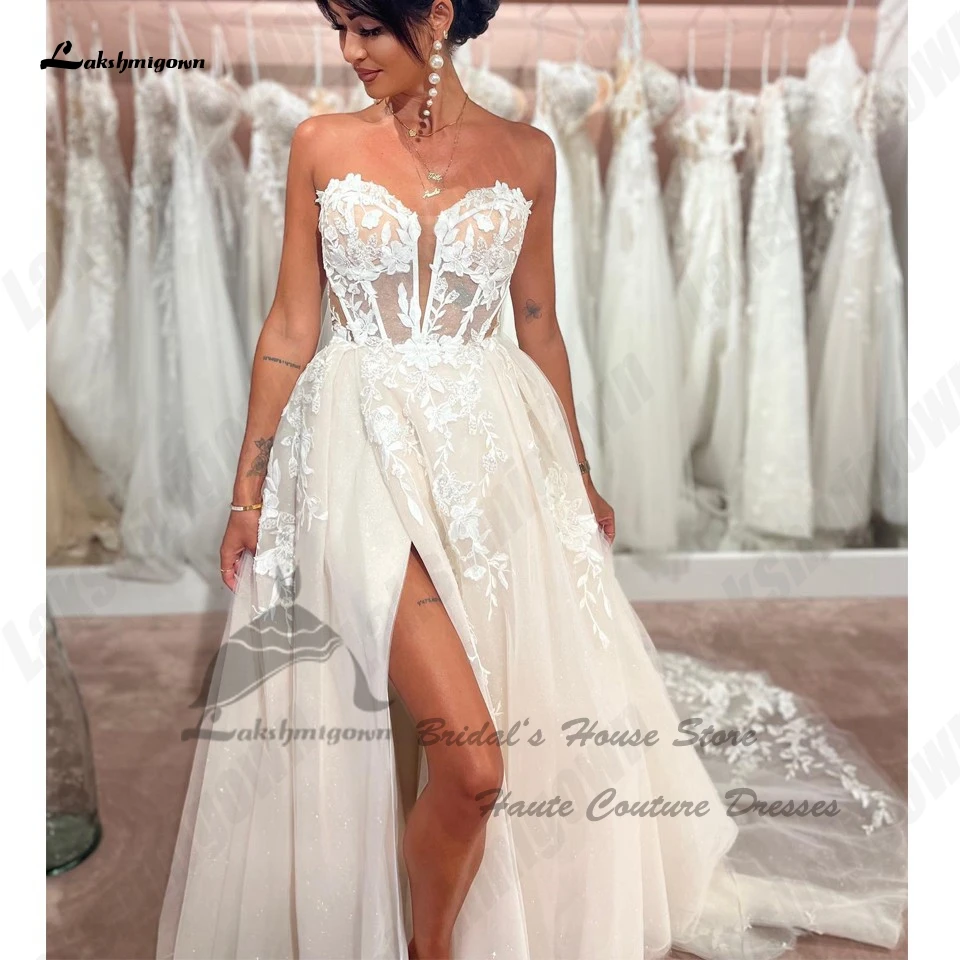 Lakshmigown Glitter Boho 2 pezzi abito da sposa gonna staccabile 2024 Sexy Champagne Beach abiti da sposa Sweetheart Side Split