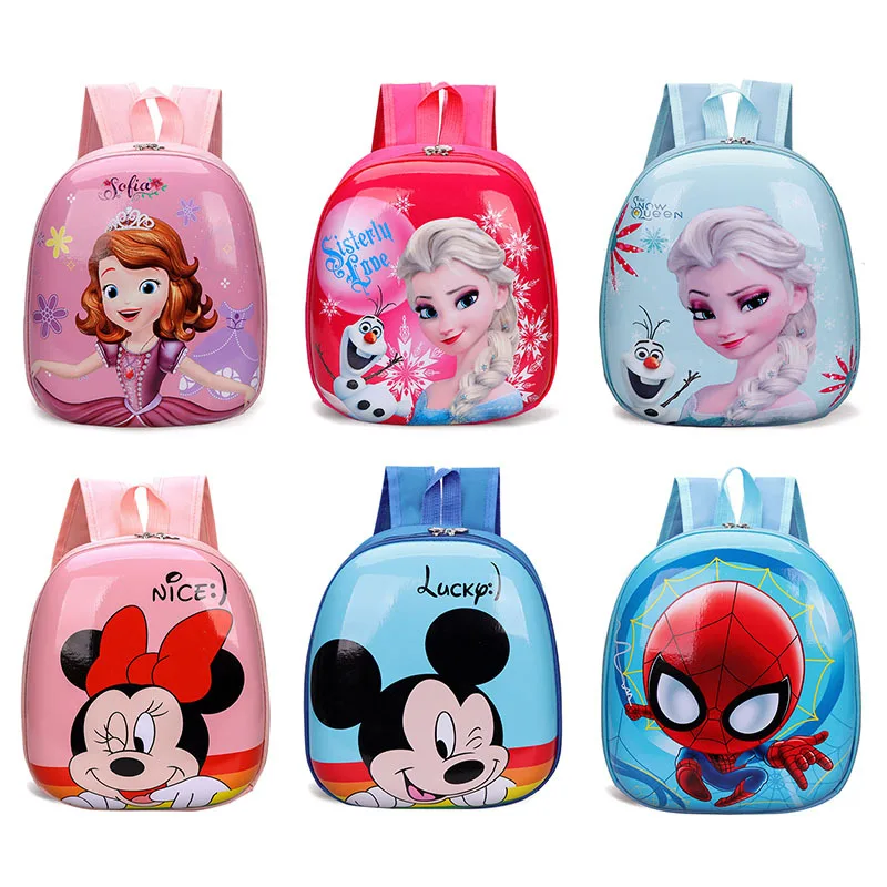 Disney Mickey Mouse Minnie Children\'s Backpack Anime Spider Elsa Printten Cute Cartoon Egg Shell Boy Girl Stitch School Bag Gift