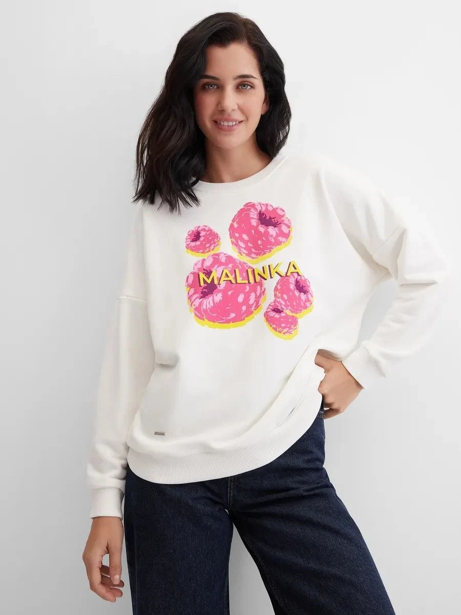 Faionable Casual Loose round Ne Long Sve Printed Sweatirt Top Women's Comfortable Breathable Streetwear Sle