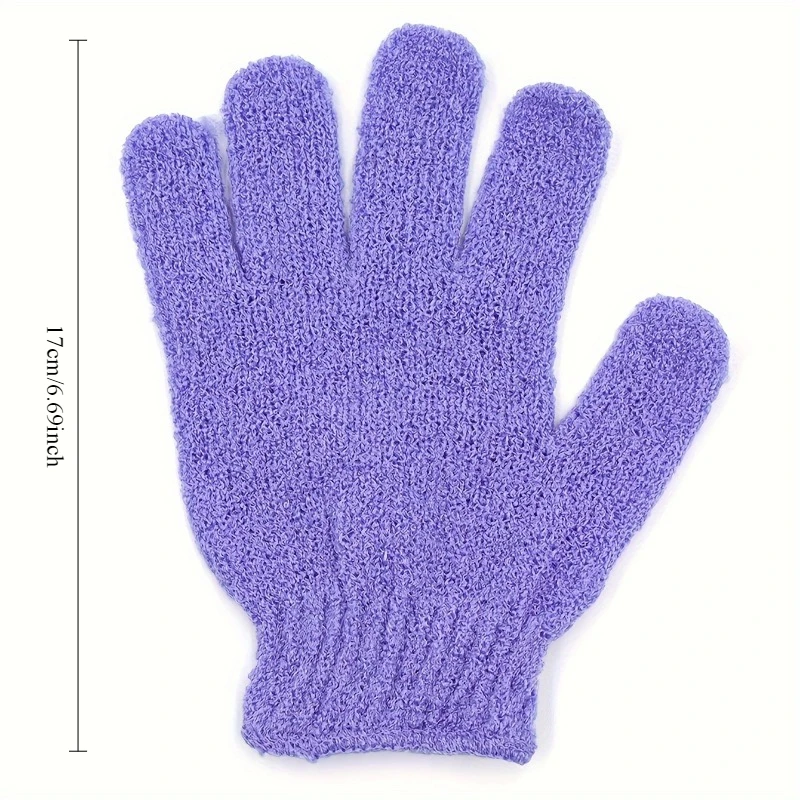 ถุงมืออาบน้ําขัดผิวห้านิ้วสีม่วง - ถุงมือขัดผิวเพื่อการทําความสะอาดและนวดอย่างล้ําลึก เหมาะสําหรับใช้สปาและอาบน้ํา