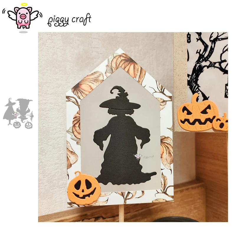 Piggy Craft metal cutting dies cut die mold Witch pumpkin bat Scrapbook paper craft knife mould blade punch stencils dies