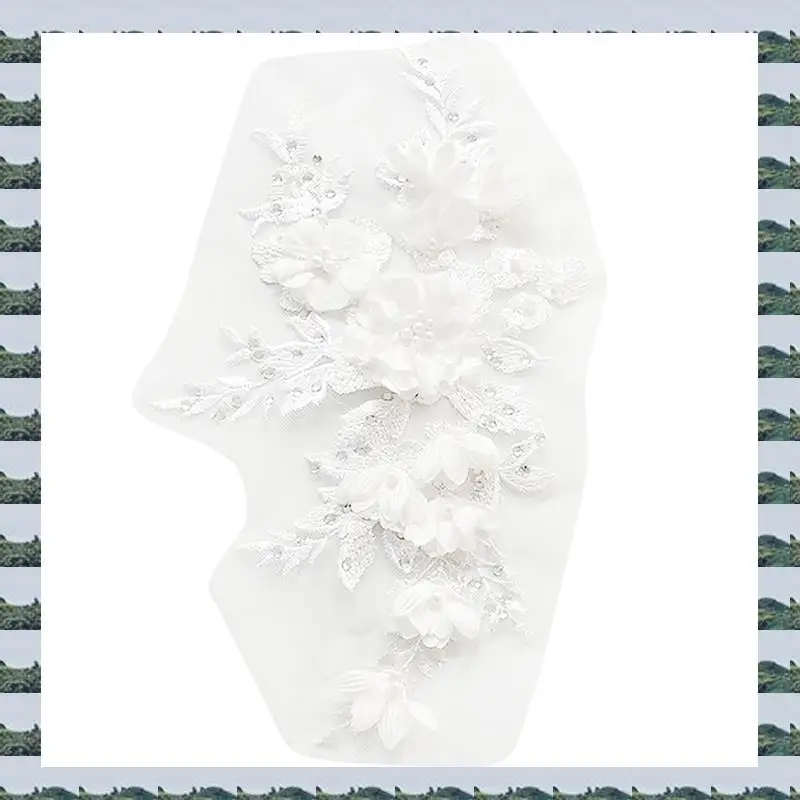 

ABQR 3X Beaded Hot Drilling Lace Bridal Beaded Flowers Embroidery Patches For Clothing Wedding DIY Decor White