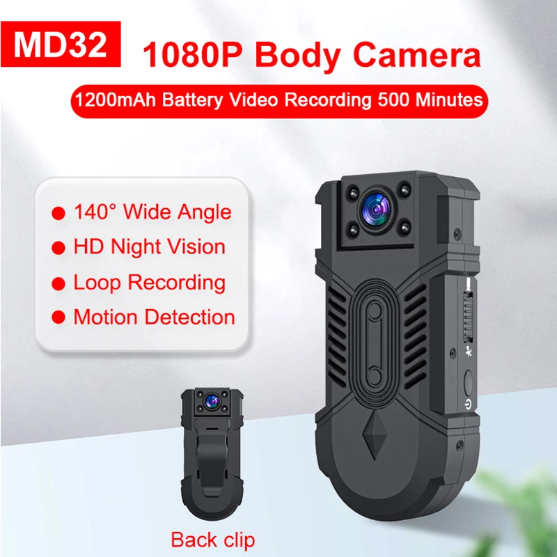 

MD32 Mini Body Camera 1080P HD Motion Detect IR Night Vision Back Clip Digital Video Audio Recorder Micro Sport Cam Camara Spia