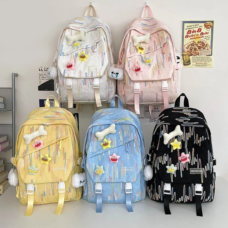 

Large Capacity Rucksack for Teen Girls Korean Version Fashion Shoulder Bag Students Zipper Schoolbags Aesthetic Backpack Daypack