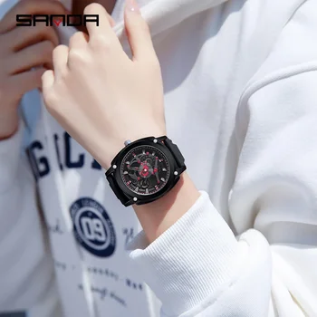 Fashion Sanda 3235 top brand new design Reloj for men soft silicone strap 50m waterproof Japanese quartz movement wristwatch