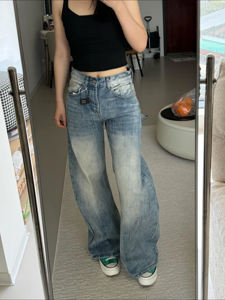 

Large Size American High Street Vintage Washed Jeans Women Summer New CleanFit Loose Straight Leg Pants Casual Style
