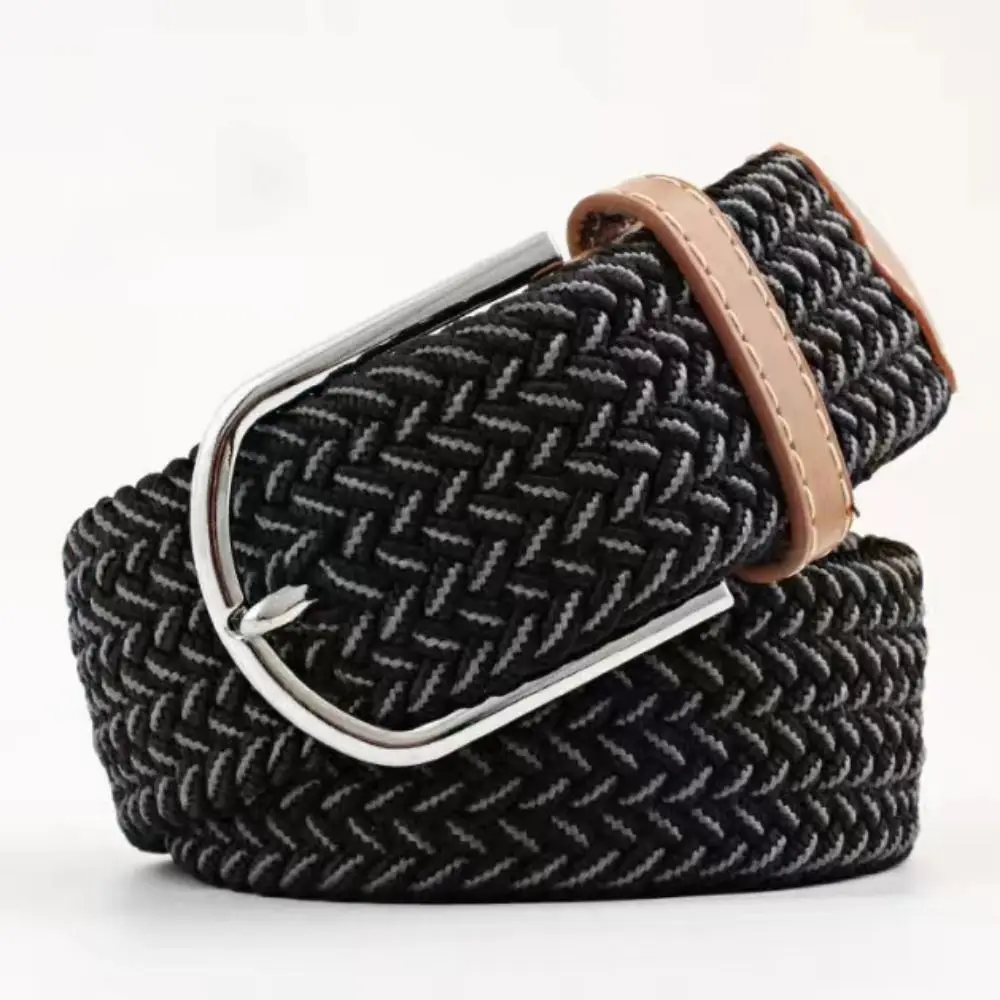 Multicolored Elastic Braided Belt No Hole Comfortable To Wear Stretch Woven Belt Alloy Pin Buckle Punch Free Men's Waistband