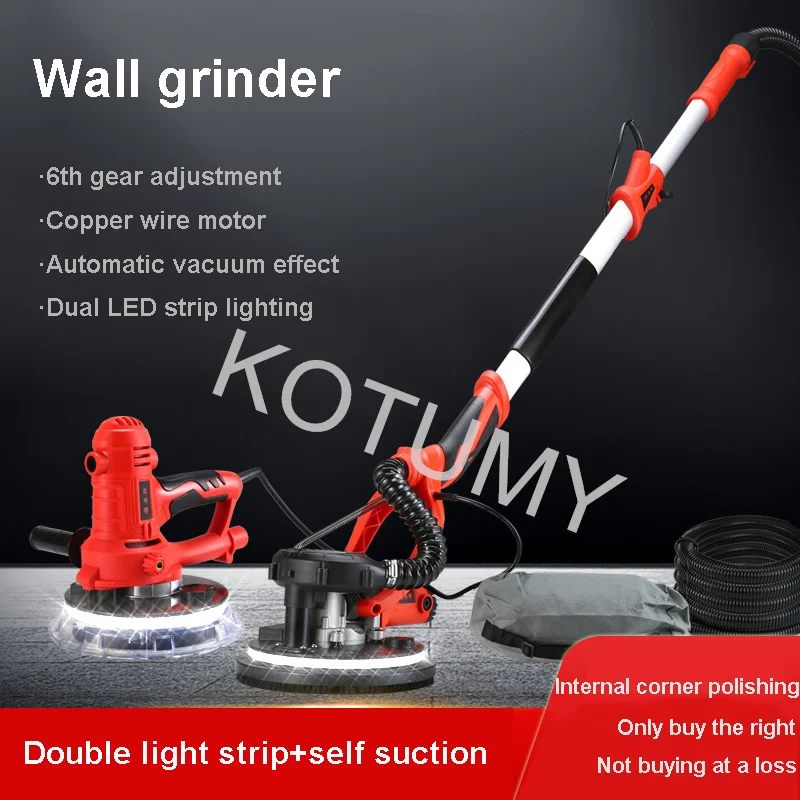 Household Drywall Sander Wall Polishing Grinding Double Led Light Wall Putty Polisher Machine 220V 1250W