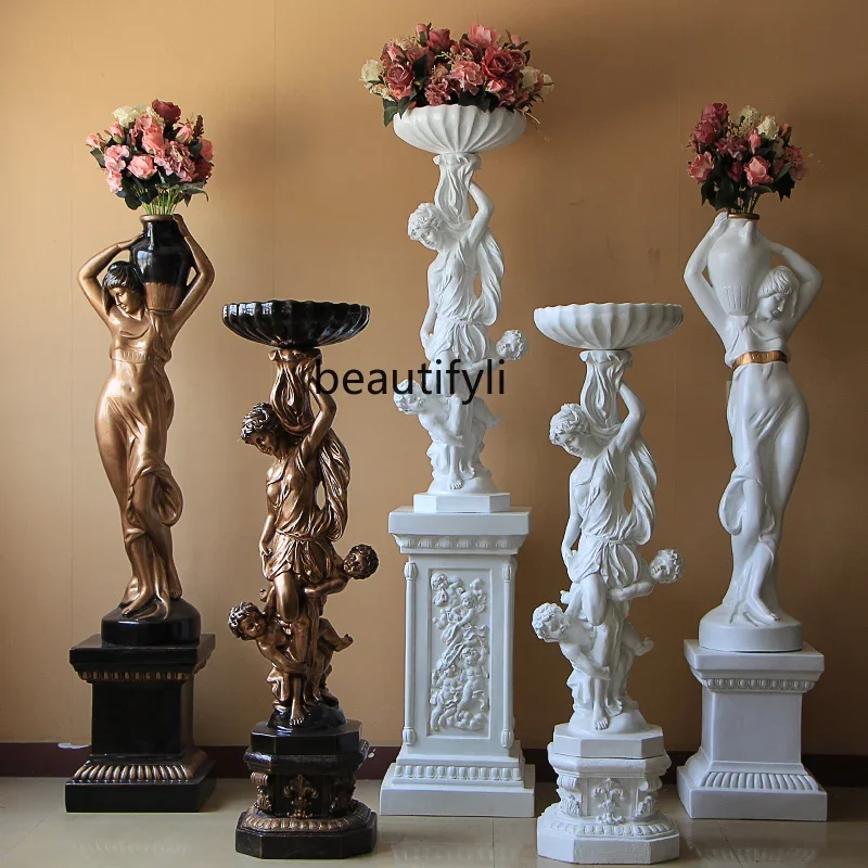 European Character Flowerpot Decoration Decorative Plaster Sculpture Lucky Soft Decoration Foyer Glass Steel Craftwork