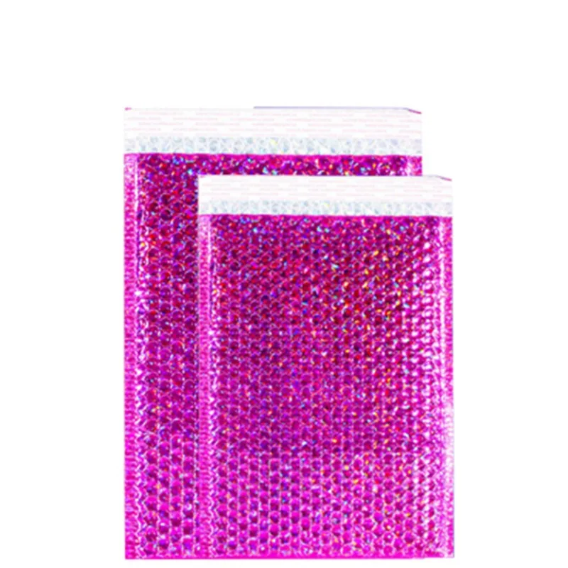 10 Pcs Holographic Packaging Supplies Rose Red Bubble Mailer Laser Shipping Bags Packing Bag Delivery Package Envelope Mailing