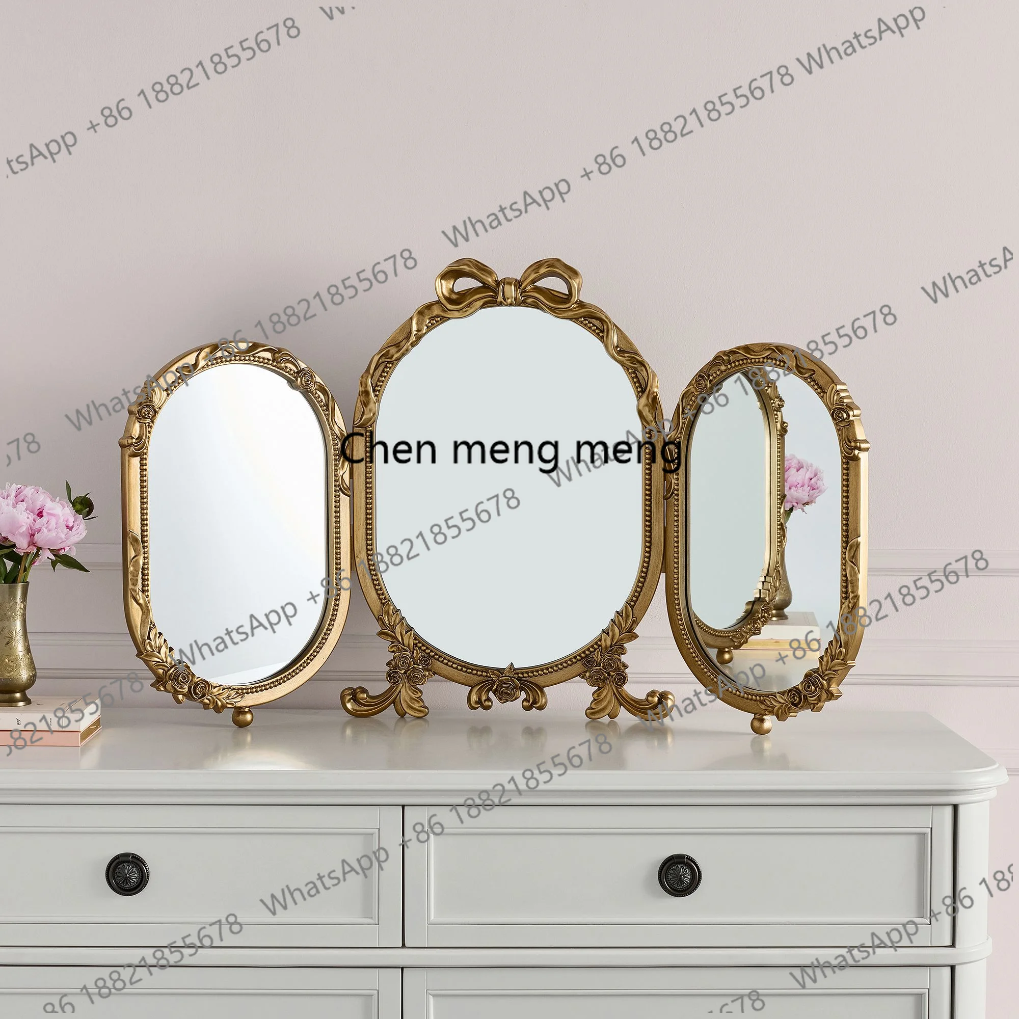 French folding three-sided princess style bedroom desktop makeup dressing European high-end engraved mirror
