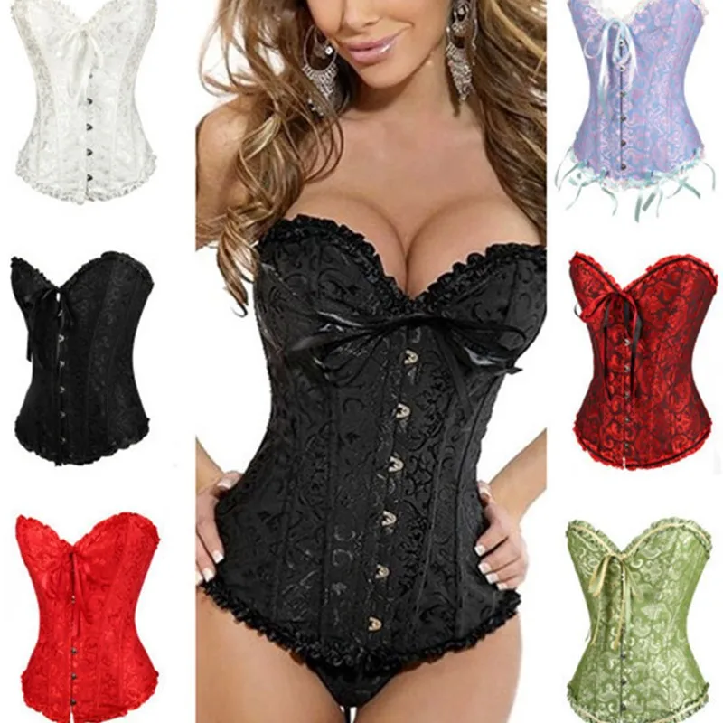 Sexy Vintage Victorian Steampunk Jacquard Flower Corset Gothic Lingerie Wedding Lace Burlesque Shapewear Bustier Corselet 819#