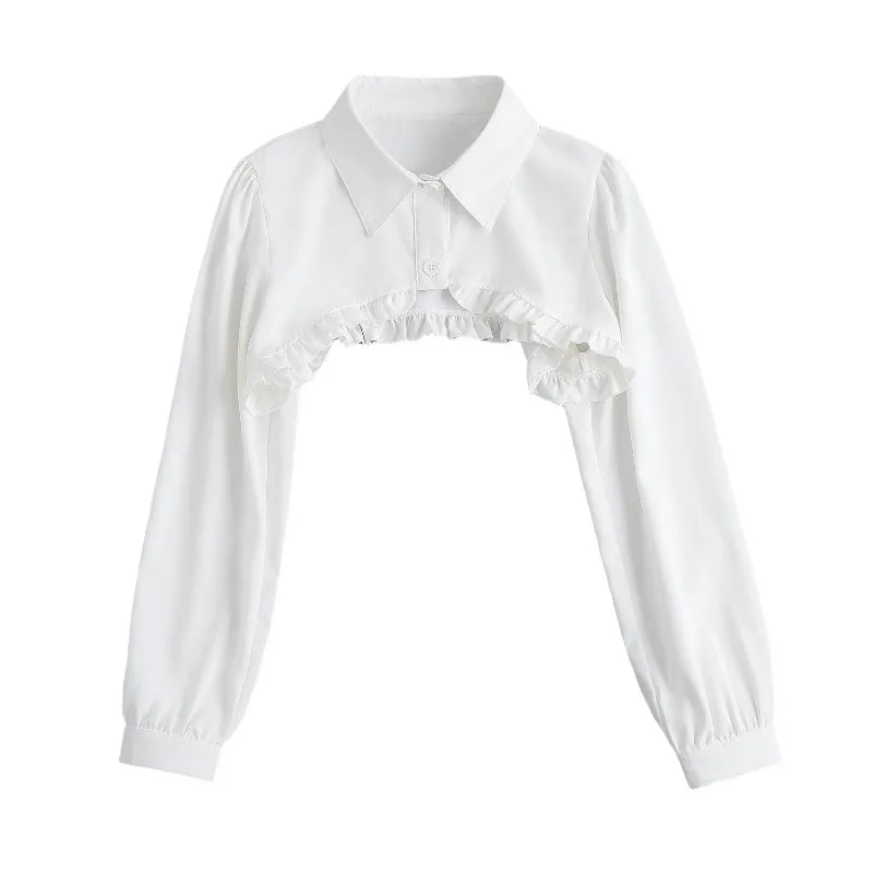 Womens Ruffle Shrugs Long Sleeves Fake Collar Lapel Button Shirt Crop Tops Shoulder Wraps Detachable Collar Punk False Collar