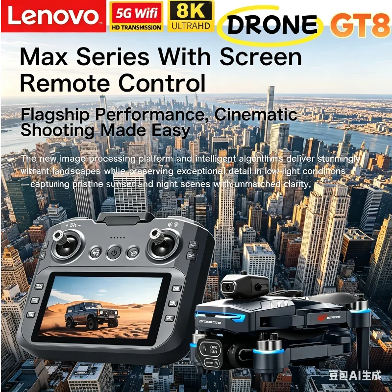 

Дрон Lenovo GT8 8K профессиональный с двойной камерой, GPS, FPV, бесщеточным двигателем, оптическим позиционированием, функцией зависания, складной квадрокоптер, радиоуправляемая игрушка-дрон