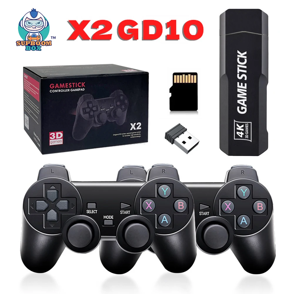 

X2 Plus Game Stick 4K HD Video Game Console 2.4G Double Wireless Controller Game Stick For N64/PSP/PS1/GBA Children New Gift