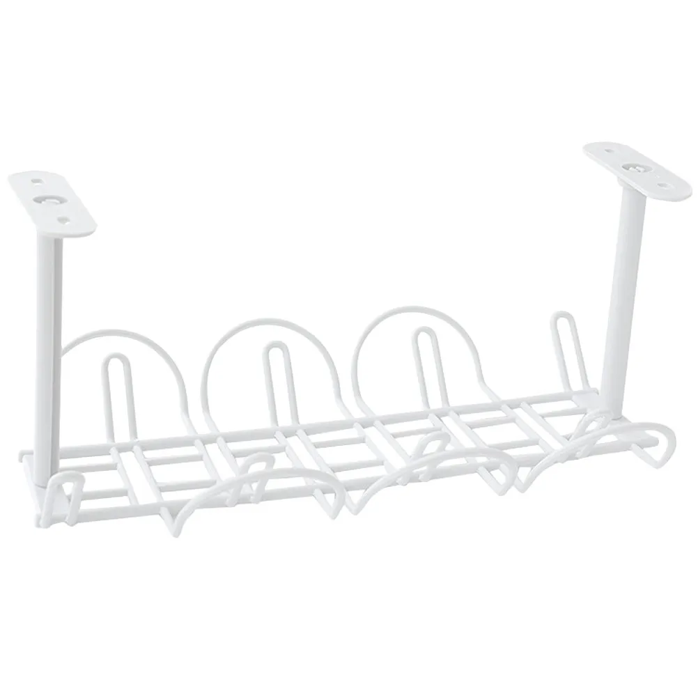 2pcs White Desk Storage Holder Hanging Basket, Wall-Mounted Office Organizer Rack, Traceless Design