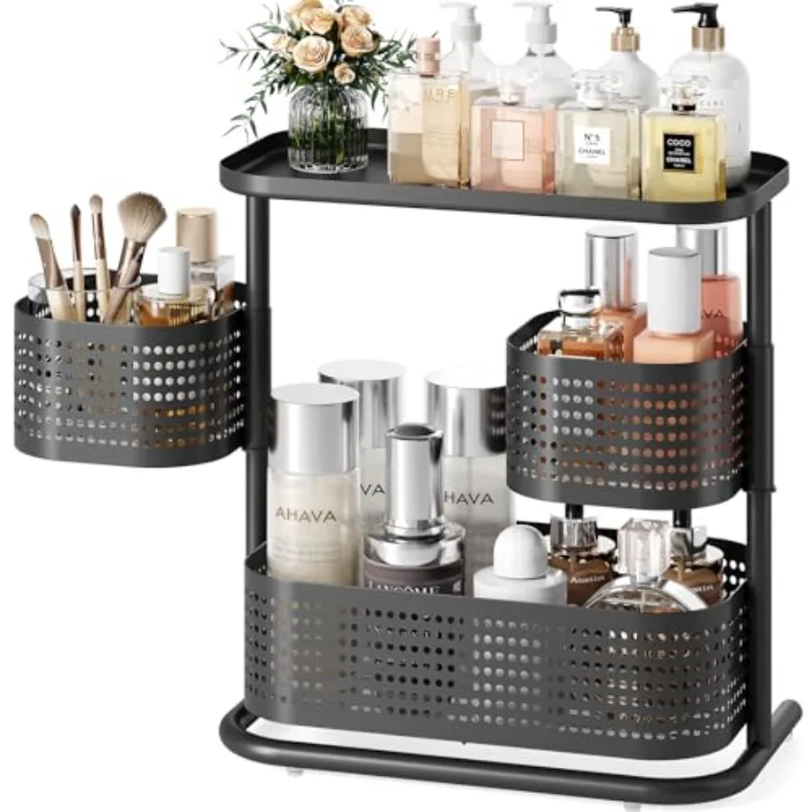 

3 Tier Bathroom Counter Organizer, Rotating Countertop Vanity Storage Cabinet with Standing Shelf, Cosmetic Holder for Skincare