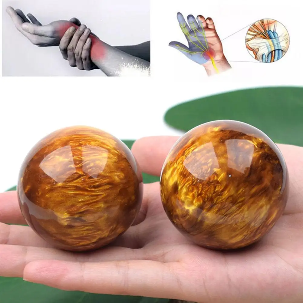 5cm Golden Silk Sea Willow Hand Massage Ball Blood Amber Resin Lowers Blood Pressure Jade Baoding Ball Fitness Handball